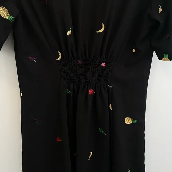 Abow Black Dress with Fruit Embroidery 🍉 🍎 🍌 Size 10 - Picture 4 of 16